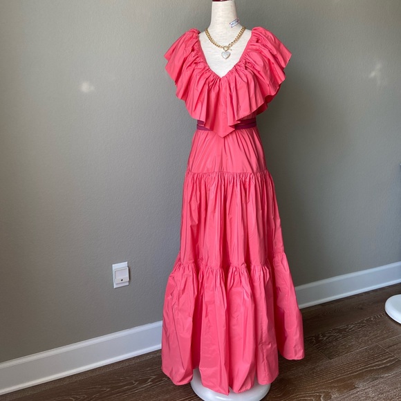 Ruffled Tiered Coral Pink Taffeta H&M DRESS -NWT princess flowy - Picture 5 of 14